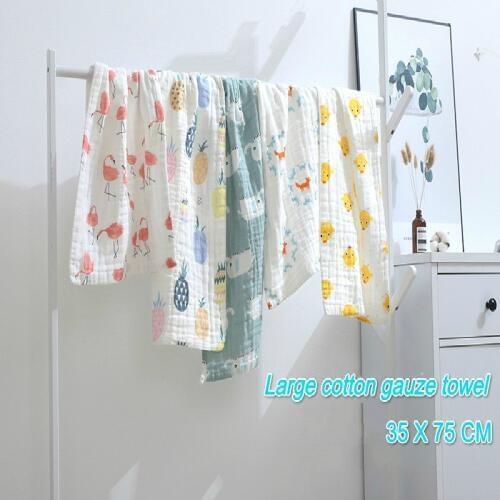 35*75cm Baby Six-layer Pure Cotton Printed Bath Towel Combed Cotton Long Gauze Towel Newborn Feeding Towel Baby Washing Towel Ba