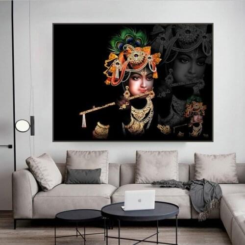 Portrait of Sri Krishna Canvas Paintings On the Wall Art Hindu God Canvas Posters and Prints Hinduism Art Pictures Home Decor