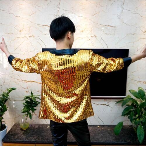S-5xl New Fashion Mens Gold Sequins Suit Nightclub Male Blazers Jacket Dj Rock Dj Singers Stage Costumes Plus Size Clothing