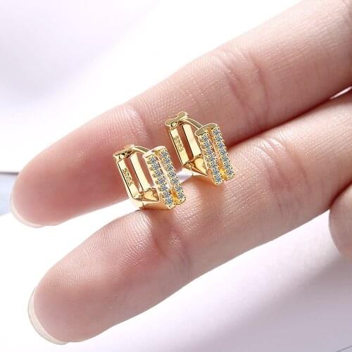 A Girl' Gold Earrings Luxury Crystal Earring For Women Korea Japan Fashion Party Jewelry New 2021