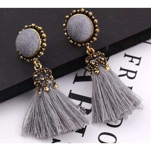 Bohemia 5.6cm Long Tassel Earrings For Women Ancient Gold Metal Drop Earing Jewelry Green Pink Black Red Tassel Earrings Brinco