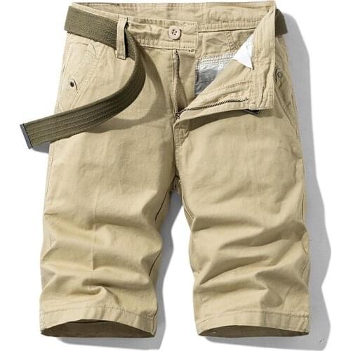 Solid Color Summer Cargo Short Men Casual Straight Pure Cotton Breathable Korean Fashion Mens Shorts Knee Length Mens Overalls