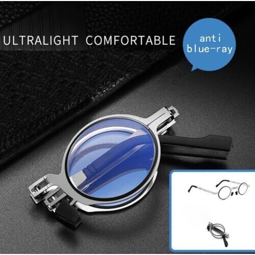 Folding anti blue-ray reading glasses For Women Fashionable Cat Eye Round Frame Portable Ultra-thin Reading Glasses For Men