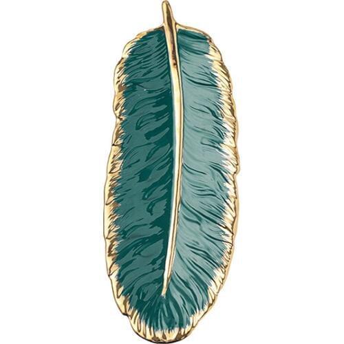 Ins Style Light Luxury Style Gold Edge Ceramic Plate Creative Feather Pattern Storage Jewelry Plates Desktop Decoration