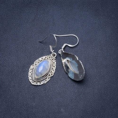 Natural Rainbow Moonstone Handmade Unique 925 Sterling Silver Earrings 1.5" Y0622