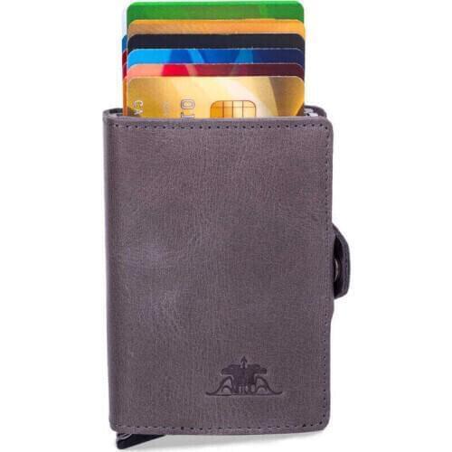 Vintage Crazy Leather Automatic Pop-Up Leather Card Holder Gray with Two Mechanisms