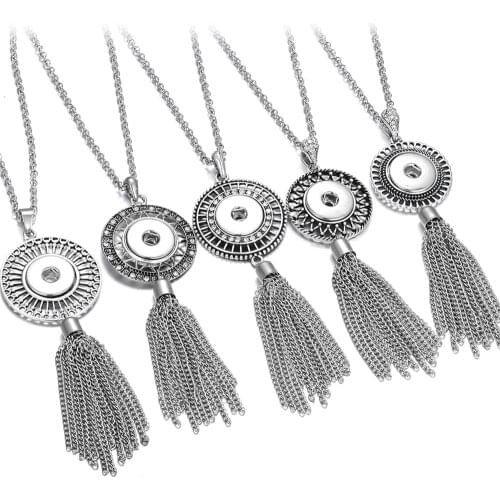 New Snap Jewelry Necklaces Metal Long Tassel 18mm Snap Button Necklace Fit 18mm 20mm Snaps Buttons Jewelry DIY Pendant Necklaces