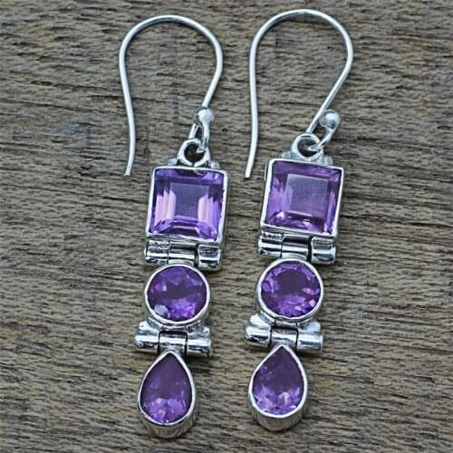2021 New Daily Birthday Party Anniversary Gift Lavender Purple Crystal Long Earrings Simple And Elegant Fashion Ladies Earrings