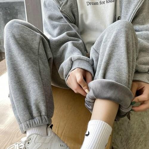 Women Winter High Waist Thicken Long Velvet Sweapants Ankle Length Harem Pants Drawstring Sashes Casual Trousers