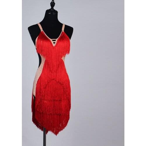 2019 Sexy V-Neck diamond backless Red Lady Latin Dance Dress for Women Professional Latin Skirt Samba Dance Latin Salsa Dresses