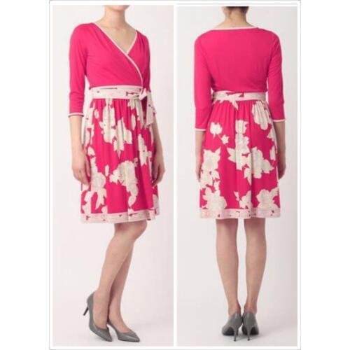 New womens fashion show beautiful printing short sleeve slik jersey V neck elastic knitting slim fashion dress