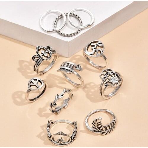 2021 Women Jewelry New 11 Pcs/set Boho Style Peach Heart Arrow Geometry Finger Ring Set