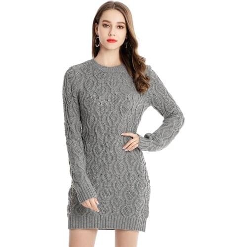 Women Sweater Dress Mid-Length Knitted O-Neck Long-Sleeved Ladies Pullover 2021 New Autumn Winter Warm Slim Female Vestdios