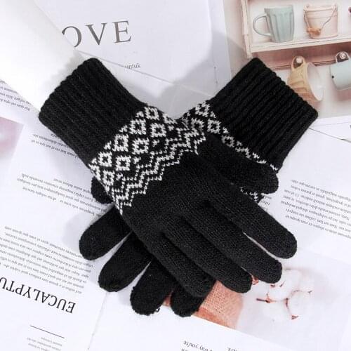 Winter Men Women Warm Jacquard Stretch Knit Sport Cycling Gloves Female Print Full Finger Plus Plush Thick Driving Mitten I90