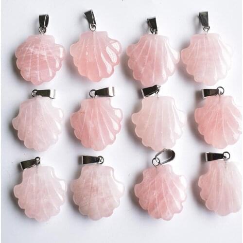 2020 new fashion assorted natural pink stone carved flower charms pendants for jewelry marking 12pcs/lot Wholesale