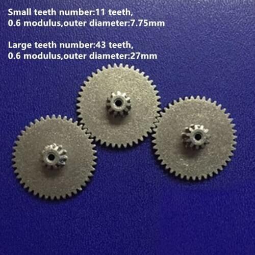 5pcs/lot 0.6 Modulus 11/43 Teeth Bore 2mm Iron Base Double Layer Gears Reduction Gear for Machine Parts