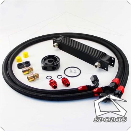 7 ROW AN-10AN UNIVERSAL ENGINE TRANSMISSION OIL COOLER BLACK+ FILTER KIT black british type