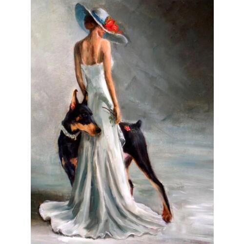 Doberman Pinscher and women,5D diy diamond painting,cross stitch,diamond embroidery mosaic 3d picture full square drill L535