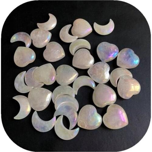 Aura clear Quartz crystal Small Moon heart shape Natural Crystal Healing Stones Reiki Decoration Couple Gift