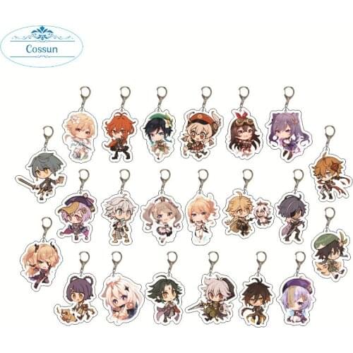 Genshin Impact Zhongli Diluc Keychain Cosplay Cute Game Character Venti Paimon Tartaglia Mona Acrylic Key Chain Pendant Keyring