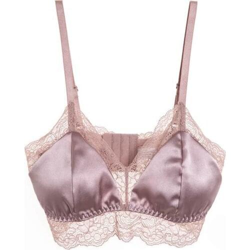 French fashion silk rimless bra,inside 100% mulberry silk outside 97% polyester 3% spandex with sexy lace thin padded underwear