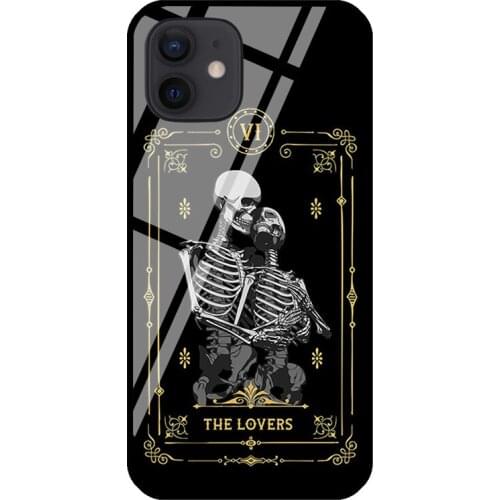 Lovers Tarot Card Occult Astrology Skull Tempered Glass Phone Case For iPhone 12 mini 11 Pro Max XS X XR 7 8 Plus SE 2020 Coque