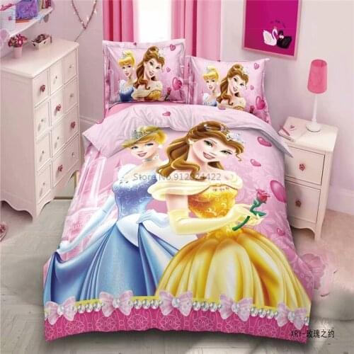 Home Textile Disney Cartoon Bedding Set Pink Disney Princess Comforter Cover Sets Single Twin Full Size Bedclothes Drop Shipping