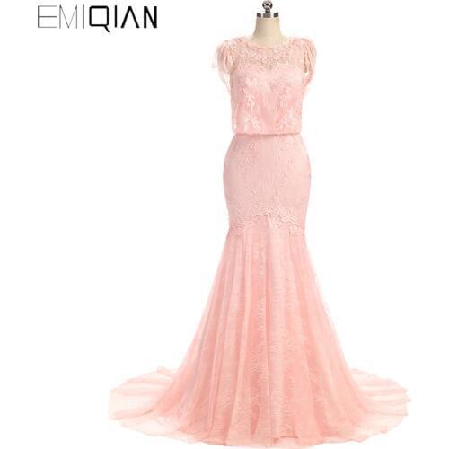 Elegant Pink Wedding Dress Mermaid Cap Sleeve Bridal Gowns High Neck Lace Appliques Backless Boho Wedding Dress Robe De Mariage