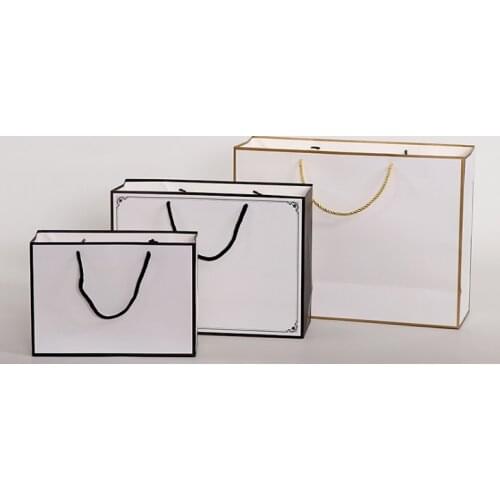 Elegant Customized Brand Logo Luxury Wine Boutique Shopping White Paper Gift Bags With Ribbon Handles --XP2014