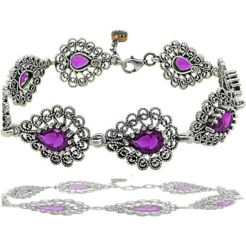 Purple Amethyst Cubic Zirconia Colorful Filigree Silver Cubic Zirconia Women Bracelet