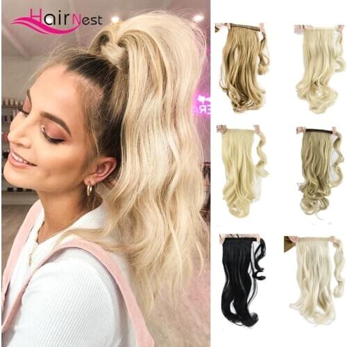 Hair Nest Ponytail 20inch Long Synthetic Drawstring Clips In Hair Extension For Women Wrap Around Ponytail Blonde Red Gray