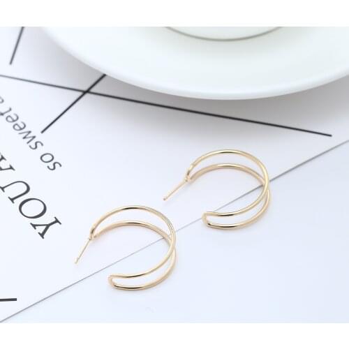 Personality Simple Temperament Small C-Type Parallel Line Hoop Earrings European and American Fashion Geometric Circle Snail