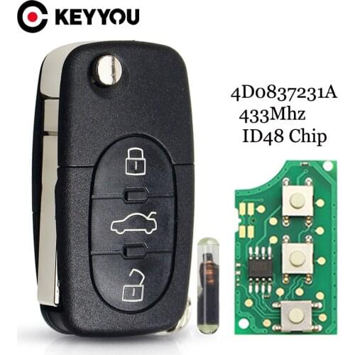 KEYYOU Remote Car Key for Audi A3 A4 A6 A8 B5 TT RS4 Quattro Old Models 433Mhz ID48 Chip Folding HU66 Blade 4D0837231A