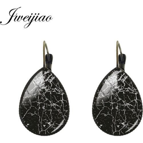 JWEIJIAO Classic Marble Texture earring Tear water-drop Ear Clip Earrings glass Fashion Granite photo anniversary jewelry MB06