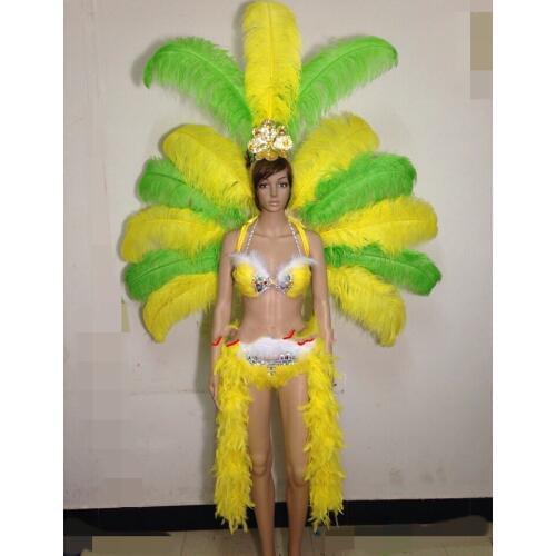 Feather flower backboard costume showgirl performance sexy cabaret dance carnival dancewear feather costumes for women