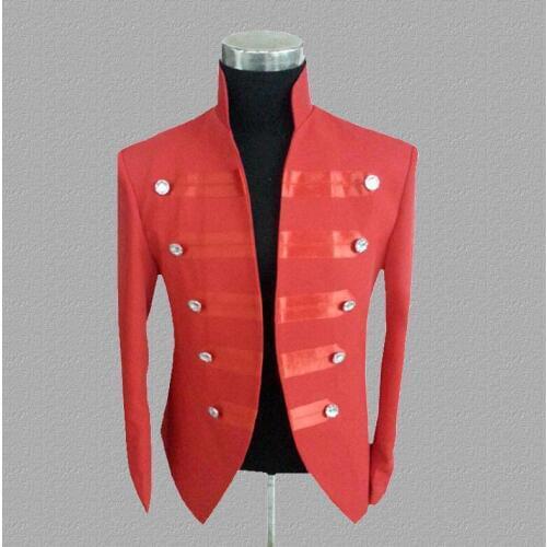 Red blazer men suits designs jacket mens stage costumes for singers clothes dance star style dress punk rock stand collar