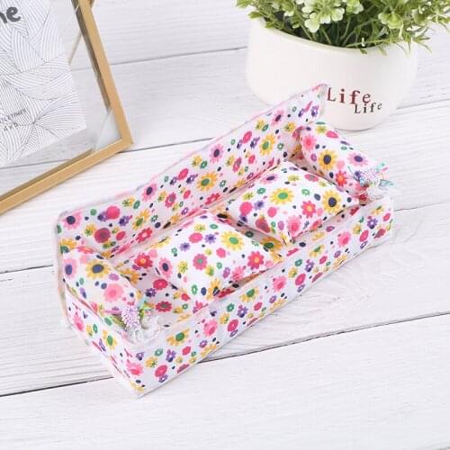3 Pcs/set Dollhouse Sofa Toy Model Accessories Cloth Sofa Set Furniture Doll Pil