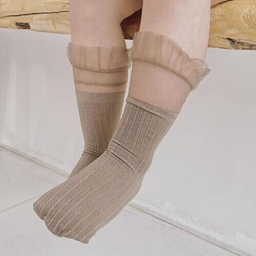 2020 Summer Thin Socks Kids Fashion Fan Liangsi Childrens Lace Bunching Socks Girls Vertical Stripe Short Socks