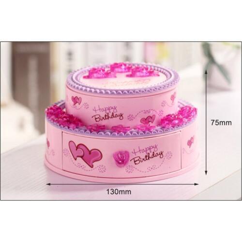 Birthday Cake Shaped Music Boxes with Drawer Mirror Jewelry Storage Box J2Y