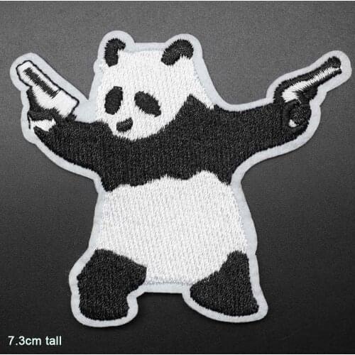 Panda With Gun Pistol Iron On Embroidered Clothes Patches For Clothing Stickers Garment Wholesale
