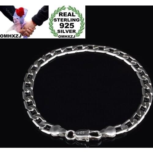 OMHXZJ Wholesale Personality Fashion OL Woman Girl Party Gift Silver Circles Chain Thick 925 Sterling Silver Bracelet BR112