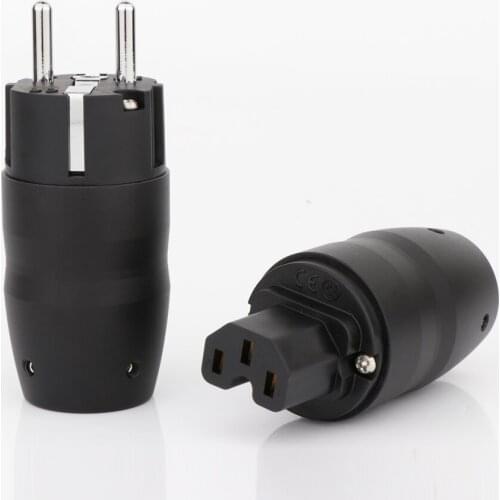 Preffair P091 Black aluminium 24K Gold/Rhodium Plated EU Schuko Power Plug&IEC Female Connector