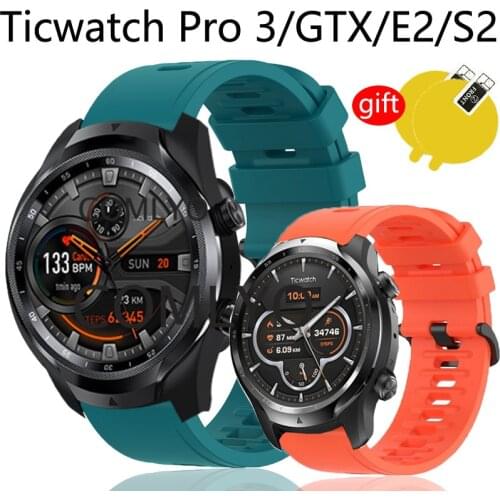 3in1 Wrist Band For Ticwatch Pro 2020 4G/LTE Strap For Ticwatch Pro 3 GPS/GTX/E2/S2 band Silicone Bracelet Belt Smart Watch film