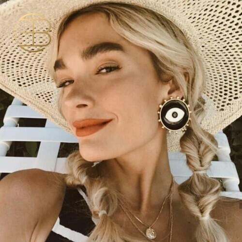 Larger Size 4CM Black Enamel Evil Eye Stud Earring Punk Fashion Street Style Black Earrings Circle Geometric Statement Earring