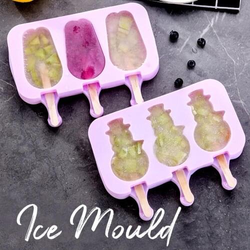 Silicone Ice Cream Mold Reusable Ice Cube Tray Frozen Mold DIY Decoration Ice Cream Maker Tool with 50 Wooden Cane Kitchen Tools
