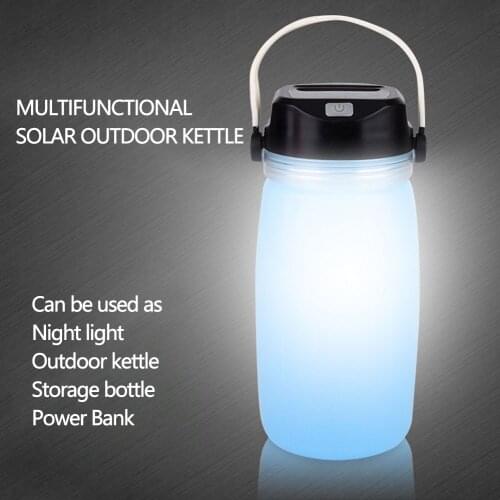 Foldable Solar Kettle Outdoor Camping Tent Water Bottle for Men Multifunctional Luminous Water Cup with Solar Charging System