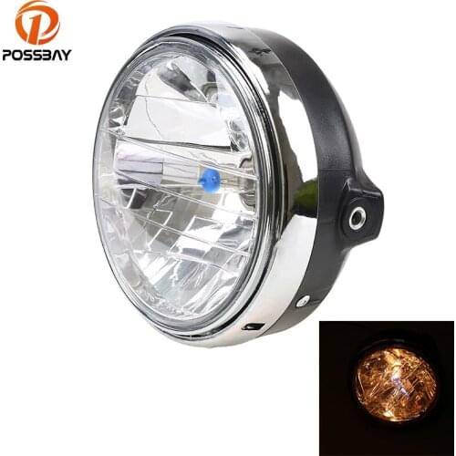 POSSBAY Universal Motorcycle Light Front Amber Halogen Headlight For Suzuki Harley Cafe Racer Bobber Custom Chopper Headlamp