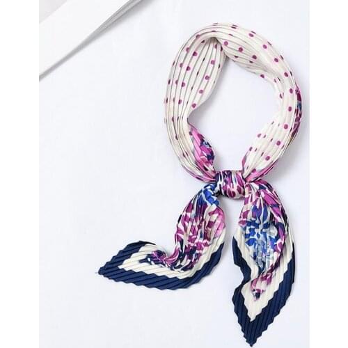 Yishine Dots Florals Prints Small Square Scarf Wrinkled Silk Headscarf Femme Fashion Womens Wrap Handkerchief 55*55cm New
