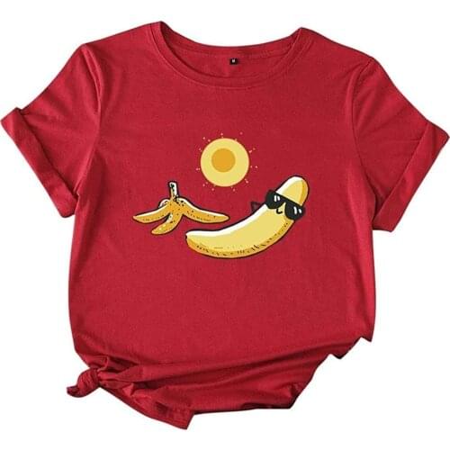 LifeWheel Novelty Graphic Shirt for Women Juniors Teen Girls Funny Tops Sunbathing Banana Print T-Shirt Summer Vacation Casual