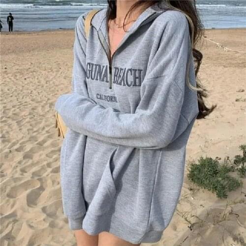 The new street Harajuku pocket retro sweater mid-length female Y2K blouse pullover half zipper letters wild round neck loose